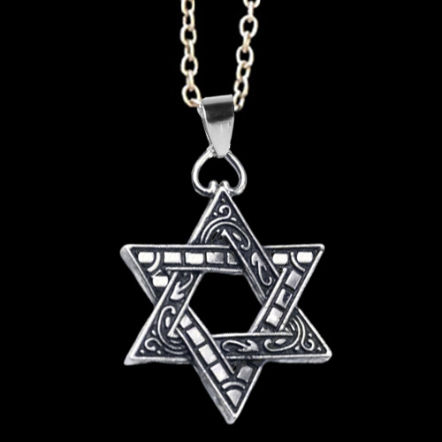 Explosive factory direct sales with die-cast pattern six-pointed star pendant tide cool rock Men's titanium steel necklace