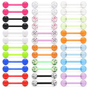 Cross-border 36-piece puncture jewelry acrylic tongue nail glitter ball luminous ball 14G suit Amazon hot sale