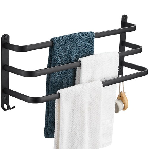 Towel rack no punching black space aluminum bathroom single layer double layer towel bar European style bathroom towel ring