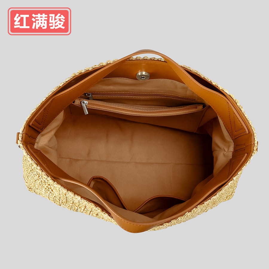 Bolso de paja francés bolso de playa de vacaciones junto al mar bolso de playa bordado con letras femeninas bolso tote de gran capacidad bolso de verano bolso de hombro único