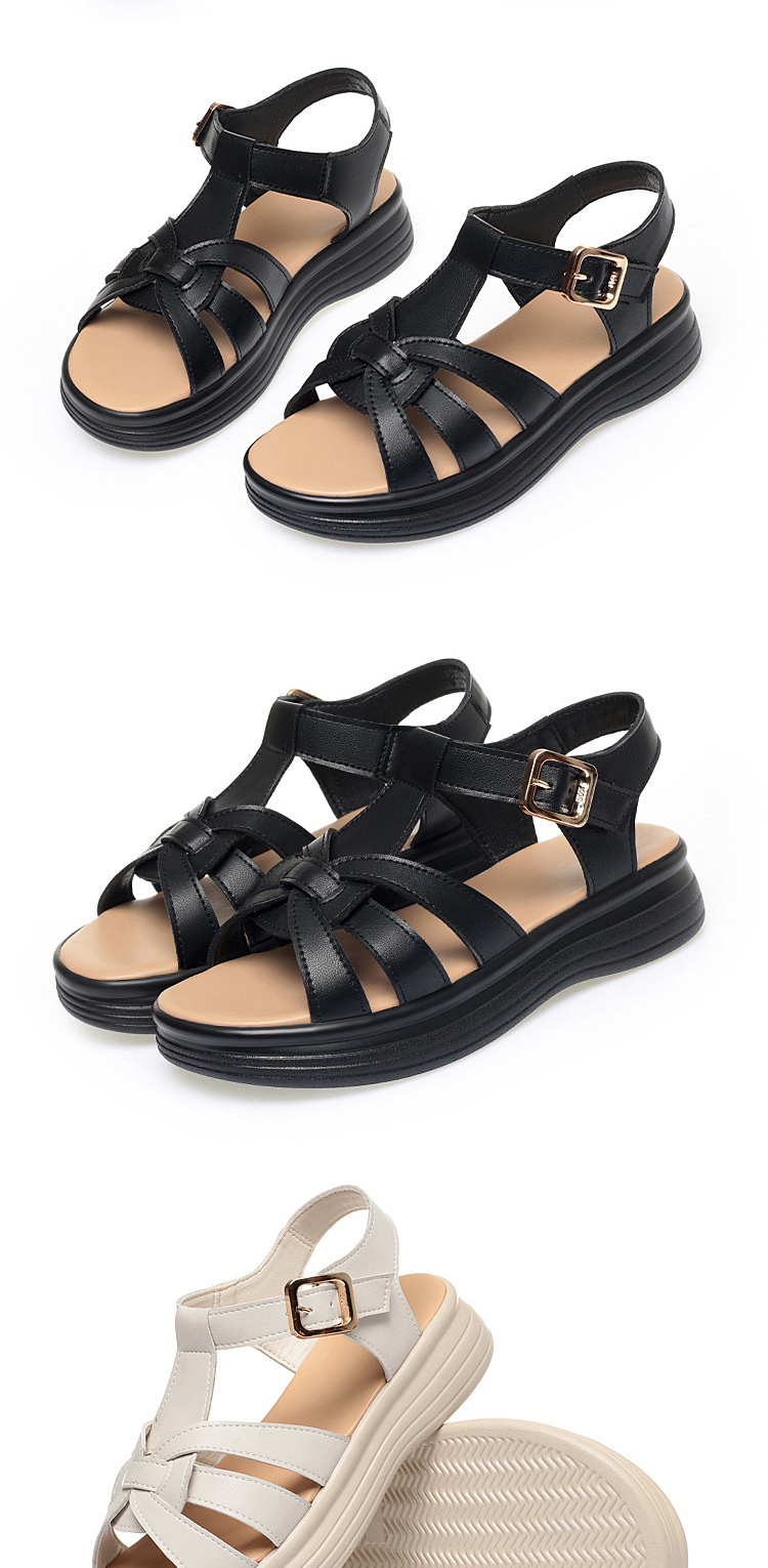 Sandal da bò nữ đế bệt mềm chống trượt — đen chi tiết 12