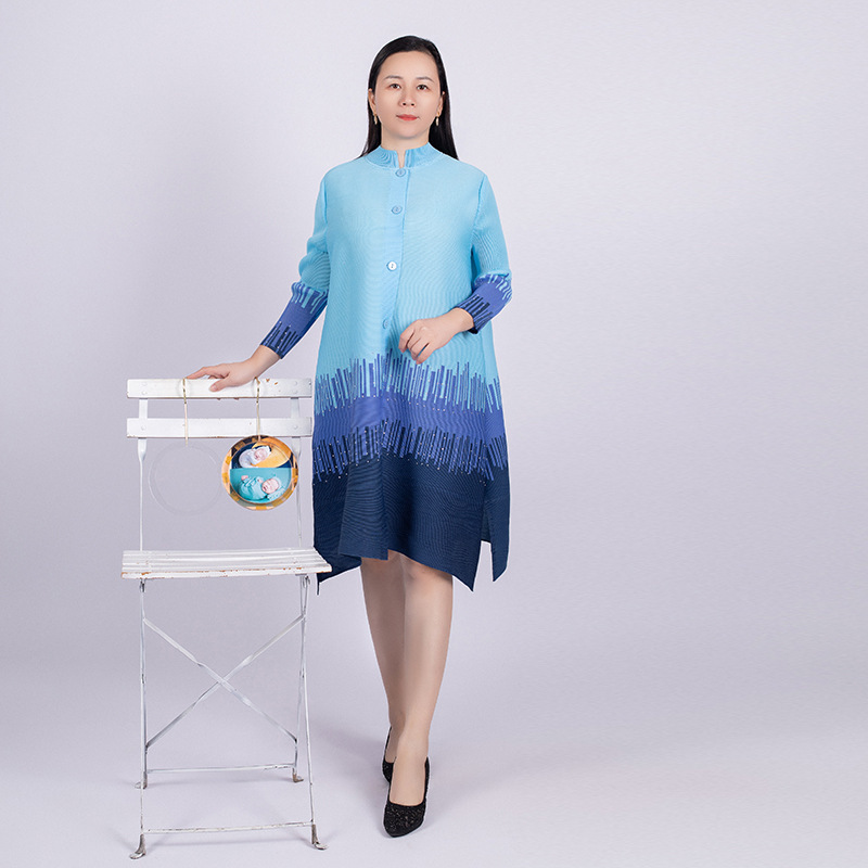 tian bao 2022 Summer New Dress Color Matching Round Neck Single-breasted Fashion Casual Mid-length Dress for Women