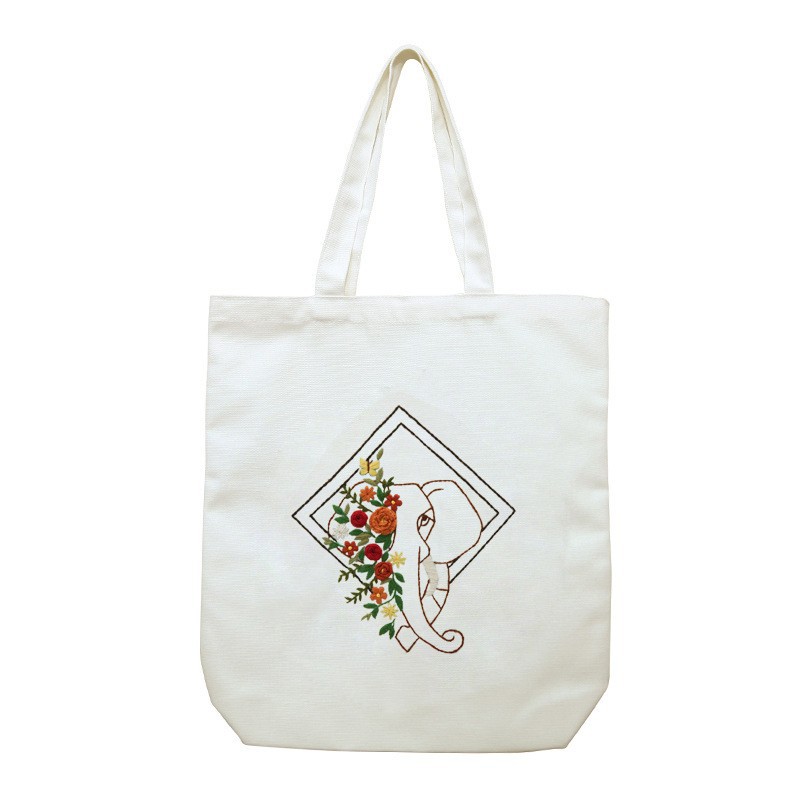 Hecho a mano DIY cinta bordada bolsa de lona Lu bordado solo hombro bolso tridimensional bordado flor lienzo mujer bolsa grande