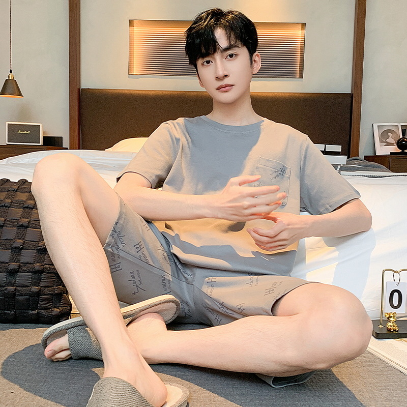 Pijamas de algodón de los hombres de manga corta de verano lindo de dibujos animados hombres jóvenes sueltos 2024 Nuevo traje de homewear de talla grande