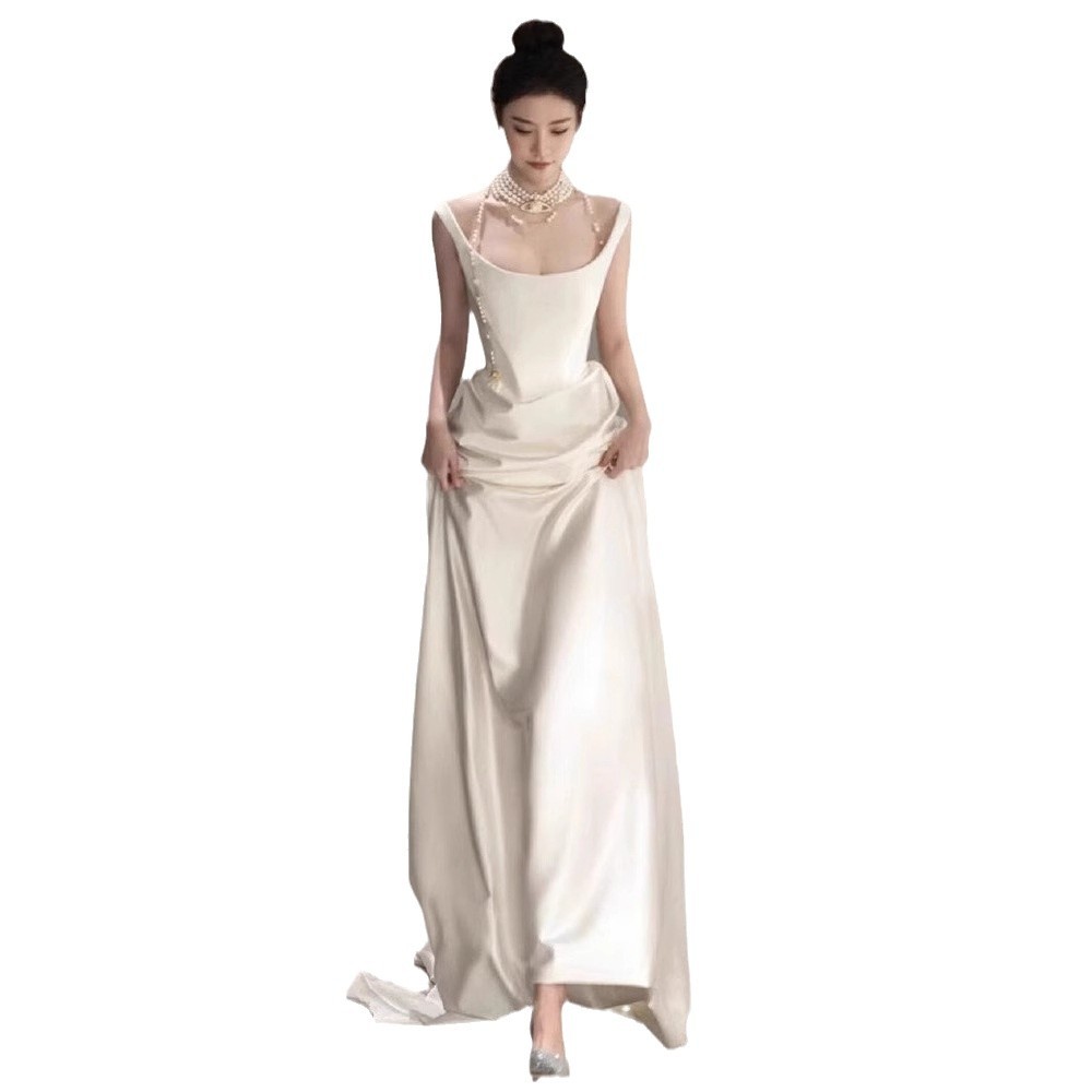 Abito da sposa leggero e sexy per matrimonio, primavera 2026, nuovo modello da sposa di nicchia con spalline in raso francese._voghion.com