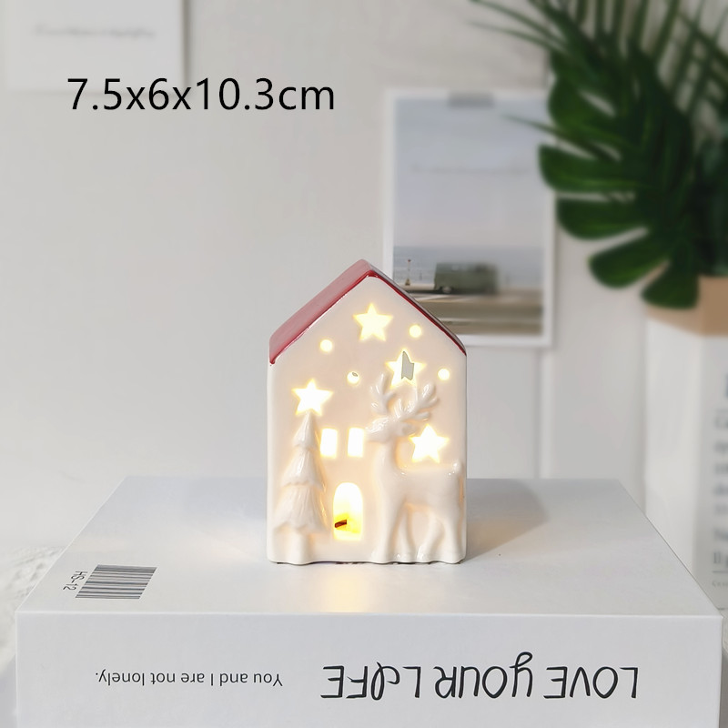 Decoración de cerámica de casa pequeña con luz transfronteriza estilo nórdico Navidad estilo caliente decoración navideña decoración de mesa noche