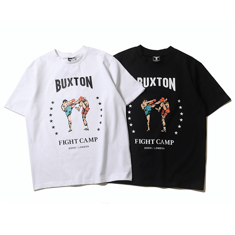 Nueva camiseta de verano para hombre con estampado de boxeo, estilo urbano, estilo vintage holgado, algodón puro, estilo para parejas, cuello redondo, manga corta.