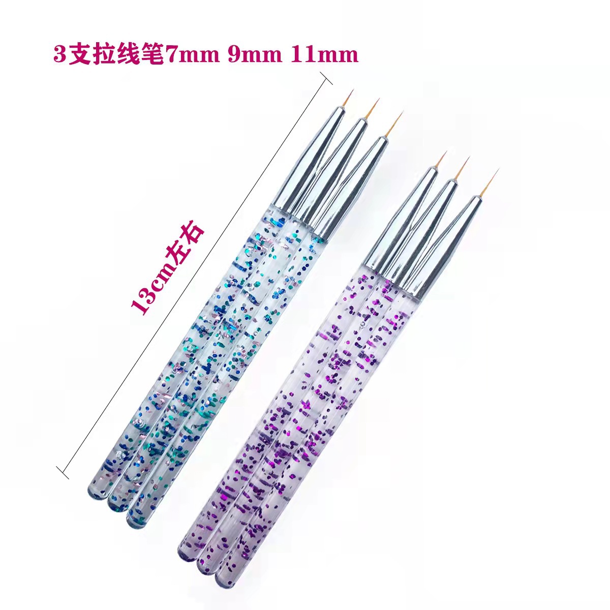 Venta directa de fábrica lentejuelas multi-color 3 piezas uñas dibujo pluma color variedad OPP traje nail art venta al por mayor