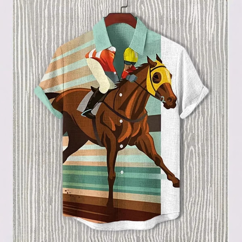 Men's Shirt with Contrasting Colors and Surfer Print, Short-Sleeved Shirt, Popular Cross-Border Style in Europe and America, Direct Supply from the Factory Men's Shirt with Contrasting Colors and Surfer Print, Short-Sleeved Shirt, Popular Cross-Border Style in Europe and America, Direct Supply from the Factory