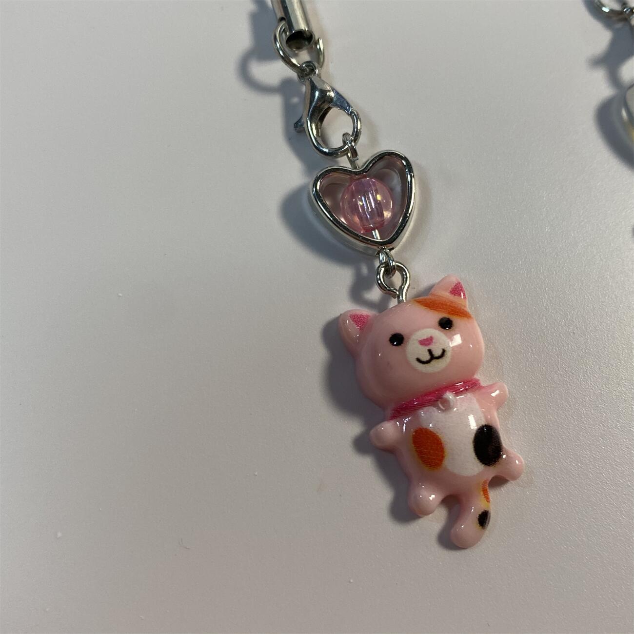 6g Weight Mobile Phone Chain, Keychain Classification 1 Piece Quantity Daily Occasion Resin Material Heart Shape, Cat Pattern Cute, IG Style Style 1 Piece Cute IG Style Heart Shape Cat Resin Mobile Phone Chain Keychain 2