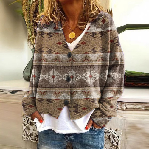 Women's Loose Casual Print Cardigan Sweater Outdoor Sweet Style 2025