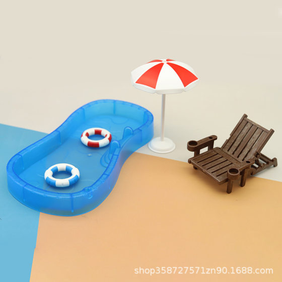 Simulation cute mini Play House swimming pool swimming ring beach chair suit model small ornaments children's toys