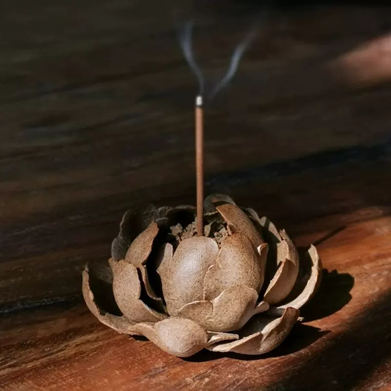 新款 陶泥款雨荷 禅意陶瓷香插 熏香线香倒流香花苞 陶泥荷叶沉香