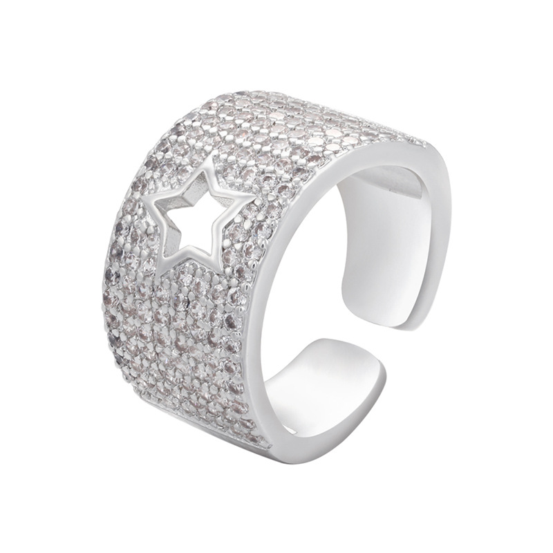 Venta Al Por Mayor Con Incrustaciones De Circonita Estrella Apertura De Corazón Ajustable Cara Ancha Anillo Grueso Nihaojewelry display picture 5