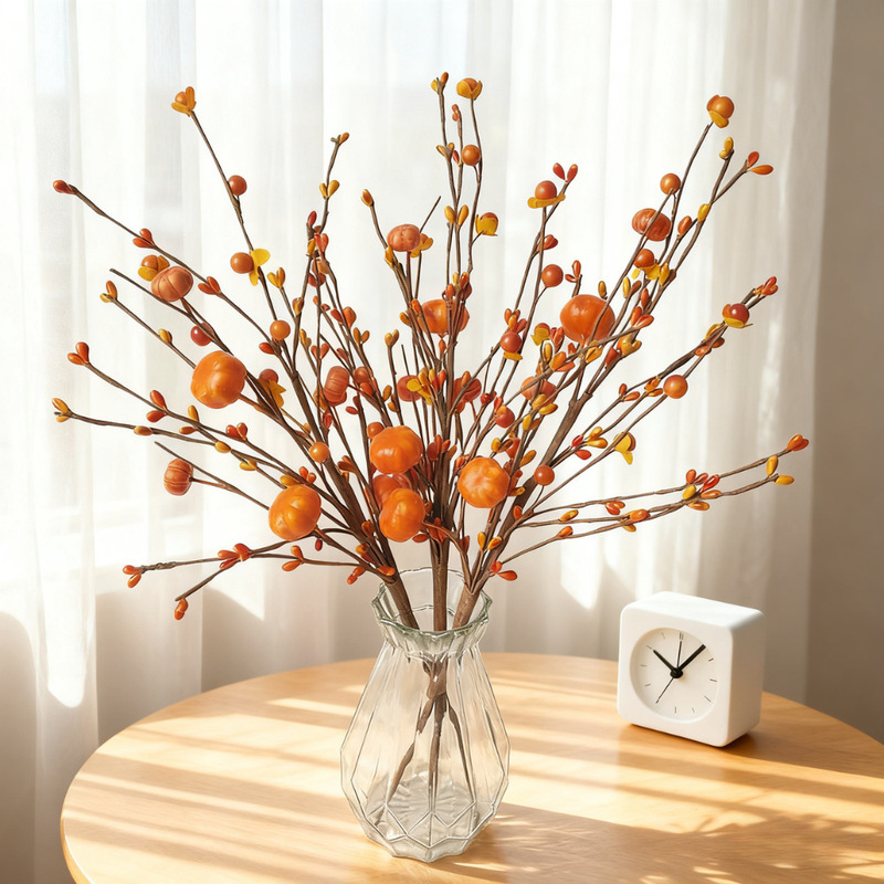 Creative Berry Pumpkin Branch Halloween Thanksgiving Decoration DIY Autumn Harvest Modern Casual Simulation Berry Branch