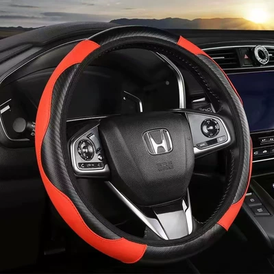 Cross-Border New Car Steering Wheel Steering wheel cover - leather-carbon-fiber-red-38cm