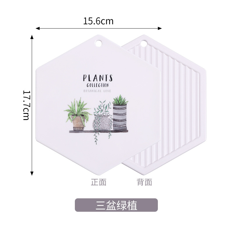 세 개의 화분에 담긴 녹색 식물 - 육각형