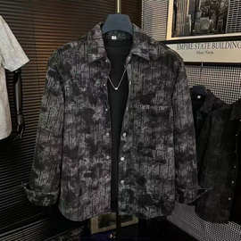 秋季新款男士轻奢痞帅百搭扎染复古衬衫外套韩版潮流百搭上衣