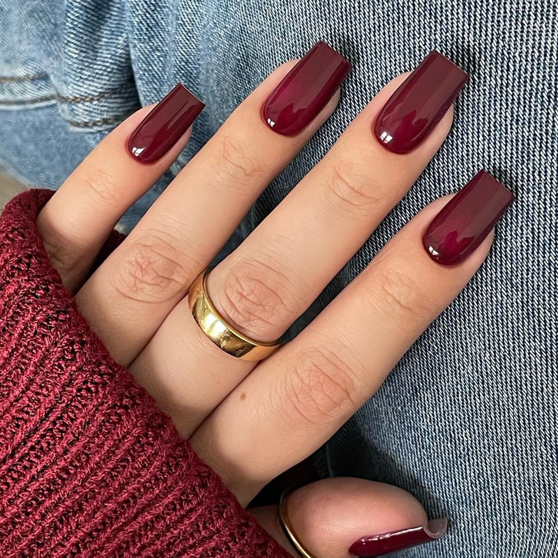 wear a short nail tip cross-border mid-square gloss wine red nail tips nail tip finished detachable nails