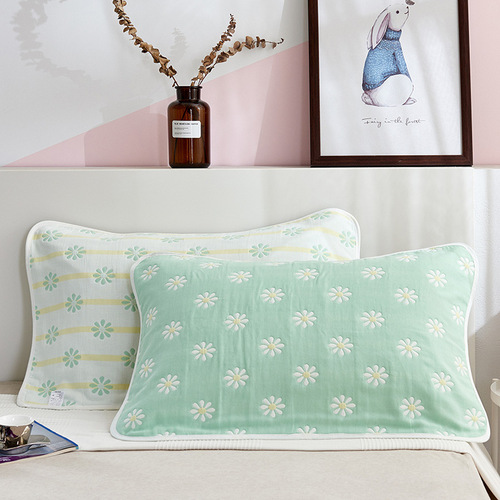 Baihua Towel】Manufacturer wholesale Taobao one-piece satin six-layer gauze pillow towel for adults, one pair