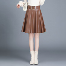 海宁皮裙女秋冬高腰遮胯显瘦绵羊皮a字短裙2025新款黑色百褶伞裙
