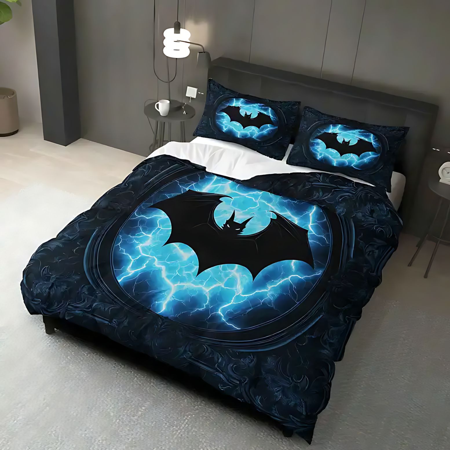 TEMU / JIT nuevo producto transfronterizo azul murciélago molido de alta definición impresión digital colcha colcha
