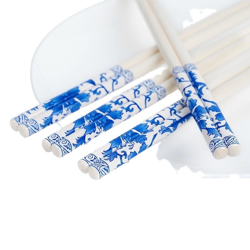Blue and White Porcelain Set of Flower Bamboo Chopsticks, Disposable Takeout Packaged Chopsticks, Commercial Banquet, Restaurant, Hygienic and Convenient