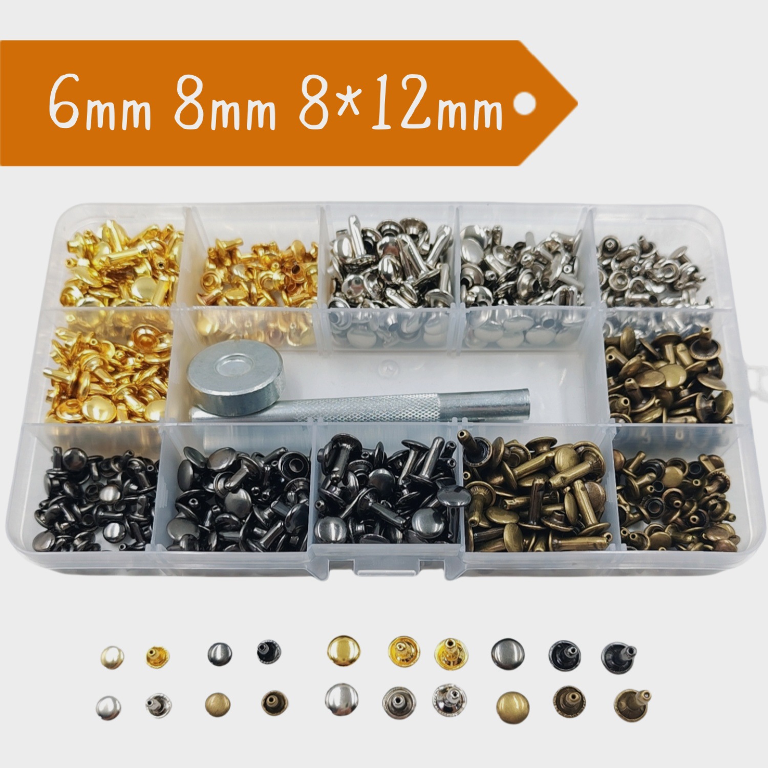 360套金属柳帽钉装饰对敲皮具平双面铆钉安装工具子母扣服装撞钉