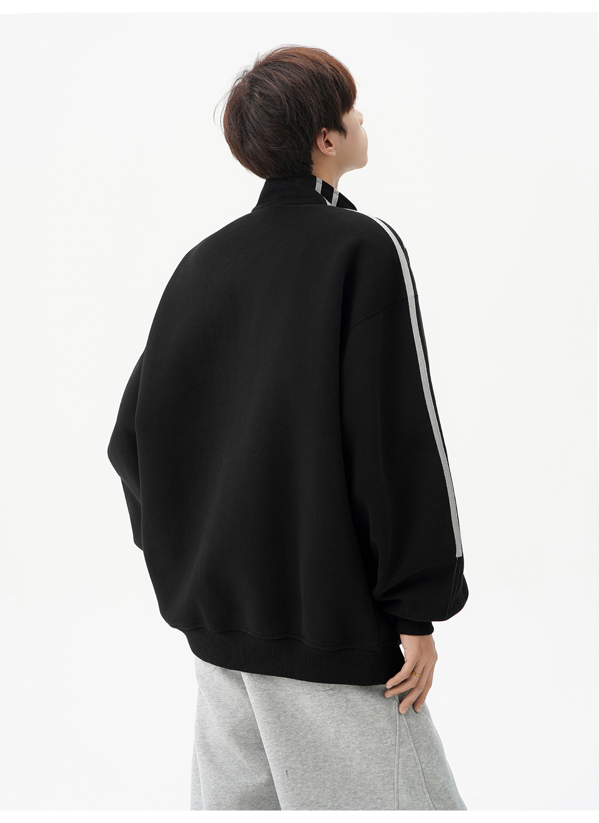 American Striped Stand-up Collar Couple Sweater Men's Autumn Tide Brand Retro Half-zipper Top Design Sense Heavy Sports Jacket_viptrois.com