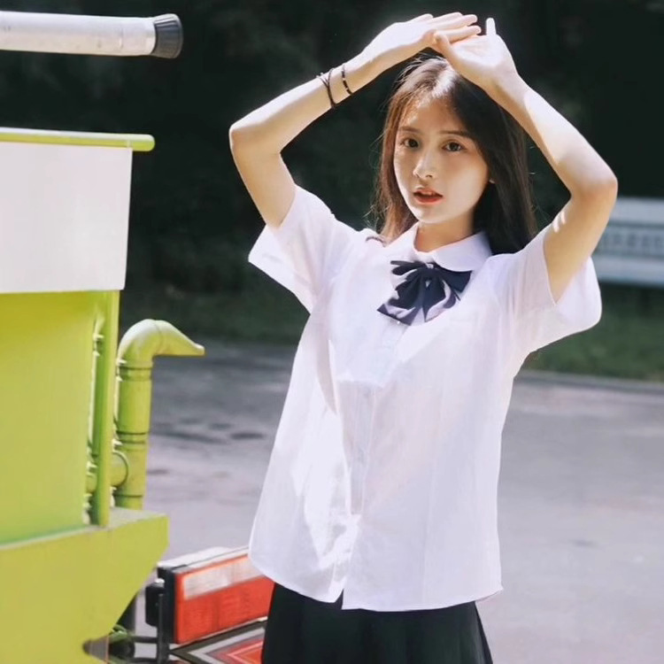 Summer College Style Vertical Collar White Shirt Short Sleeve Inner Wear Women's Class Wear Graduation Senior high school Student JK Uniform Top Shirt