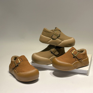 Children's Toe Burkan Shoes Autumn and Winter 2024 New Girls' fleece-lined Cotton Shoes Korean Style Boys' All-match Casual Shoes