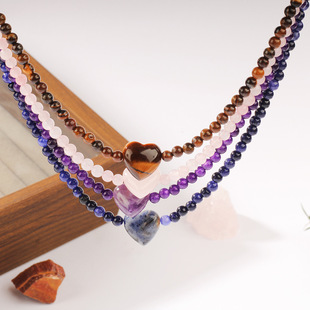 Cross-Border New Product Tiger Eye Stone Necklace Accessories for Women to Wear in Summer, High-End Heart Stone Necklace Fashion