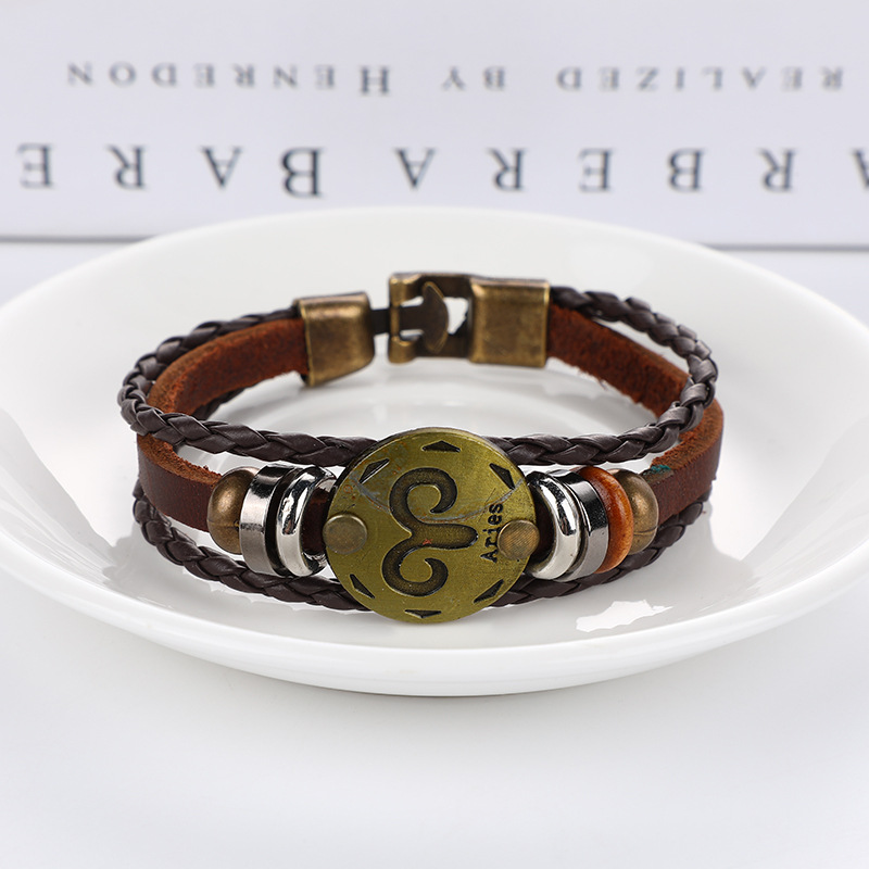 Estilo japonés vintage ropa de trabajo al aire libre pulsera 12 constelación pulsera tejida popular de los hombres pulsera vintage accesorios de desgaste