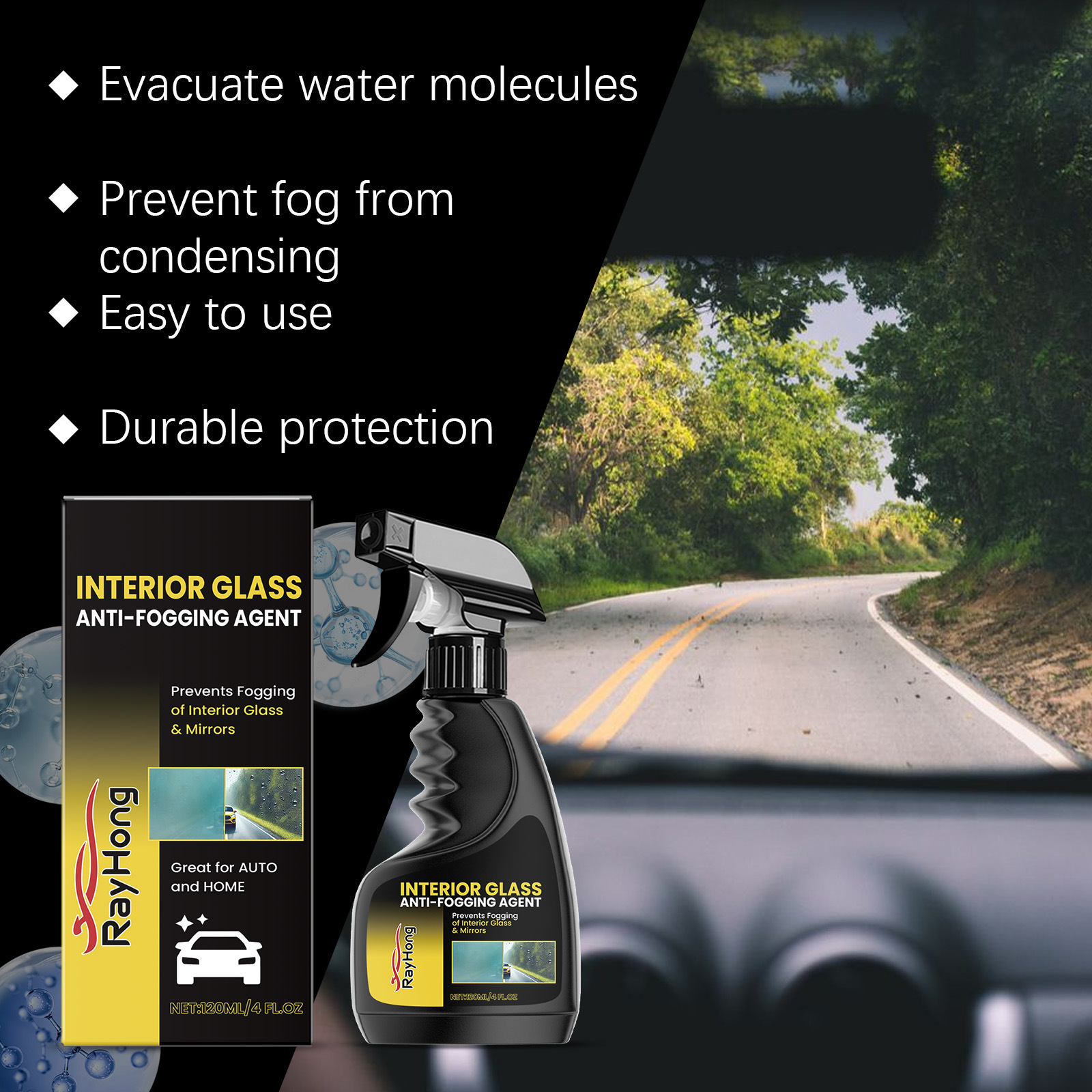 Rayhong Car Glass Anti-Fog Agent Car Glass Anti-Fog Car Window Front Glass Cleaning and Brightening Spray