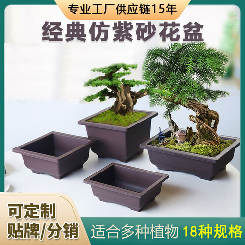 Amazon square rectangular imitation purple sand flower pots succulent flower pots bonsai pots small potted plastic flower pots wholesale
