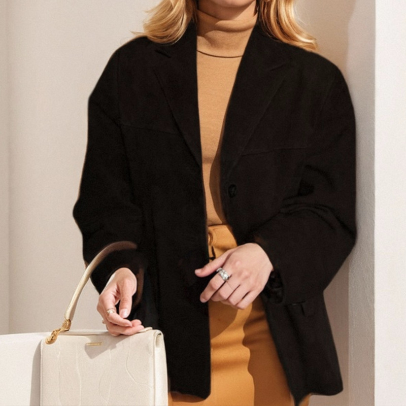 Women's Stylish Vintage Brown Loose-Pocket Long-Sleeved Suit Jacket_ecoleips.com