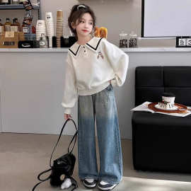 网红百搭春秋款儿童拼色卫衣洋气卡通兔子小女孩运动上衣长袖衫潮