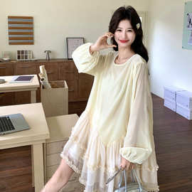 法式甜美风丝绒拼纱连衣裙女2026春季新款感减龄显瘦蛋糕裙