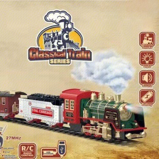 Cross-border remote control rail car children's toys smoke steam classical simulation sound assembled boy toy gift