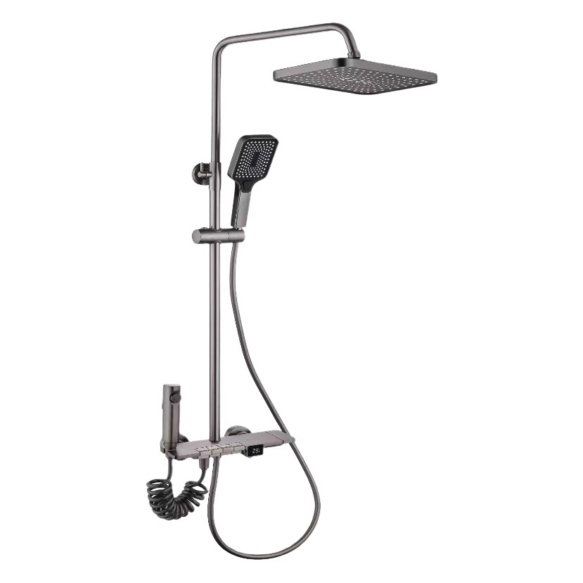 Productos genuinos pistola gris ducha cabeza traje cobre hogar Baño temperatura constante presurizado baño caliente y fría boquilla de Ducha