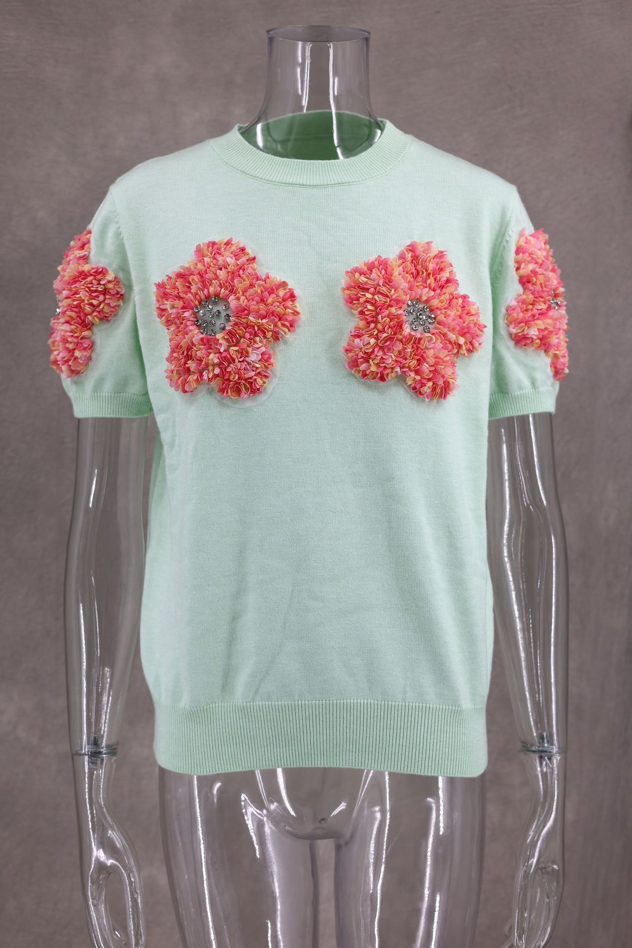 Frau T-Shirt Kurzarm Pullover & Strickjacken Kontrastbindung Ferien Blume display picture 8