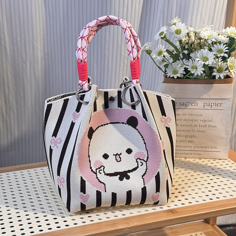 Bolsa de punto bolsas de dibujos animados para mujeres lindas bolsas de regalo de mano bolsas de bocadillos prácticas versátiles bolsas de cubo baratas gran capacidad