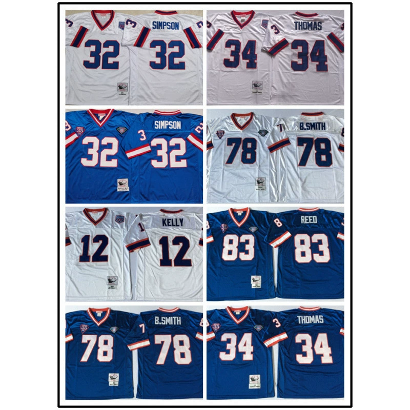 Кросс-бордерная форма американского футбола Buffalo Bills Hall of Fame № 12 34 # MN ретро-версия спортивной формы из джерси