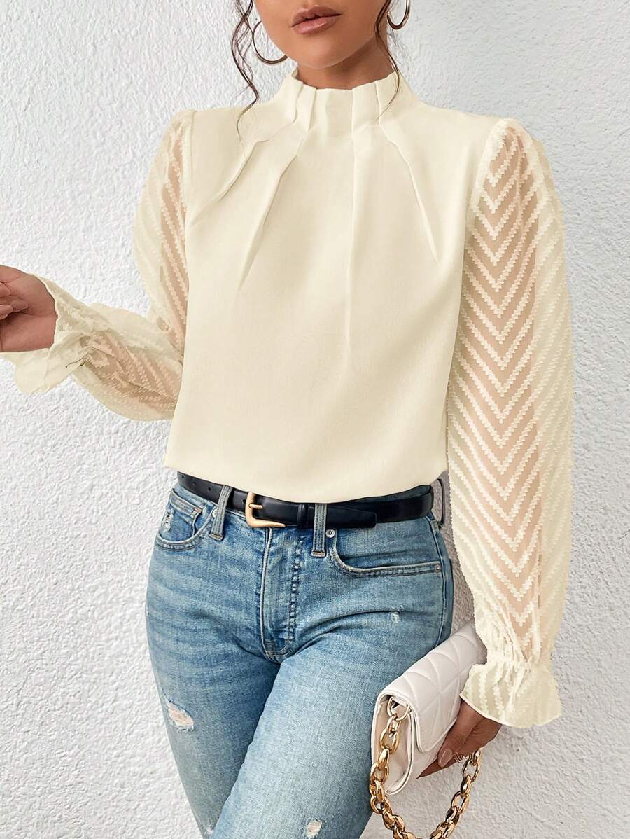 Women's Blouse Long Sleeve Blouses Ruffles Elegant Solid Color display picture 2