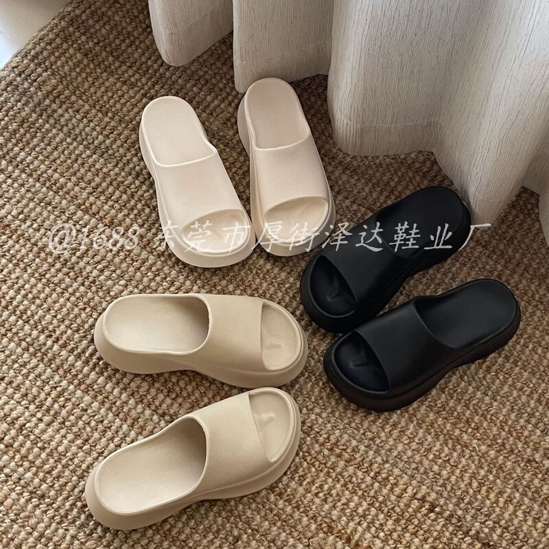 Solid Color Thick-Soled Slippers for Women, Summer Outdoor Wear, Non-Slip Eva, Anti-Odor, Height-Increasing Beach Sandals, Wholesale Solid Color Thick-Soled Slippers for Women, Summer Outdoor Wear, Non-Slip Eva, Anti-Odor, Height-Increasing Beach Sandals, Wholesale