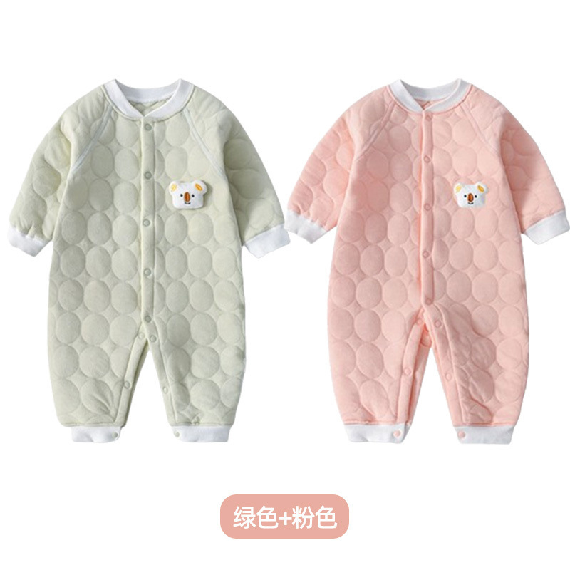 婧麒婴儿连体衣保暖春装夹棉婴幼儿宝宝衣服秋冬爬服哈衣薄棉套装|undefined