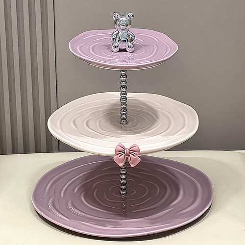 Light luxury contrasting color multi-layer fruit plate high-value ceramic dessert table display stand living room coffee table decorative candy plate