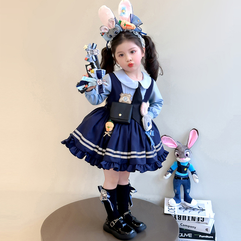 Girls' Bunny Police Officer Judy Cosplay Costume Lolita Princess Dress Disney Outfit Spring and Autumn Dress Girls' Bunny Police Officer Judy Cosplay Costume Lolita Princess Dress Disney Outfit Spring and Autumn Dress