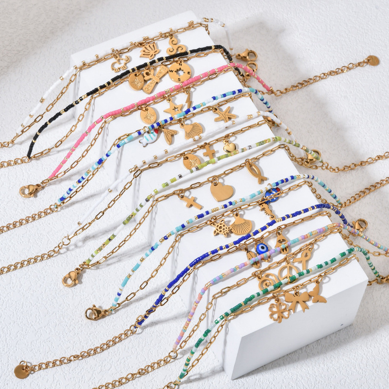 Miyuki Rice Beads Stainless Steel Gold Bracelet Women's Cross-Border Popular Bohemian Rice Beads Beaded Bracelet