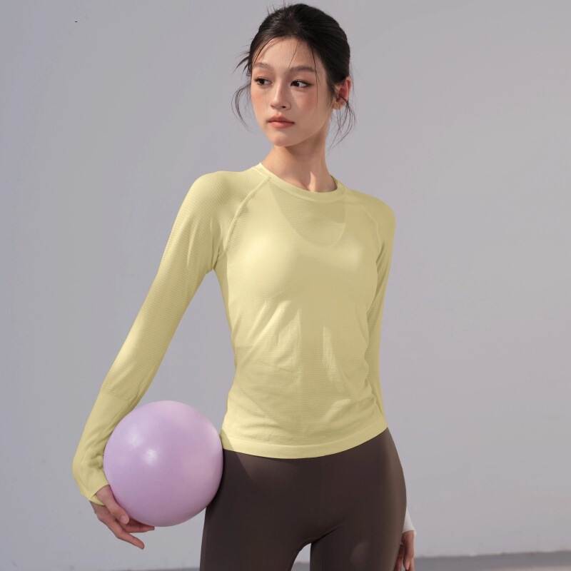 Lulu New Yoga Wear Sports Long-Sleeved Round Neck Fitness Wear Women's Running Pilates Training Tops